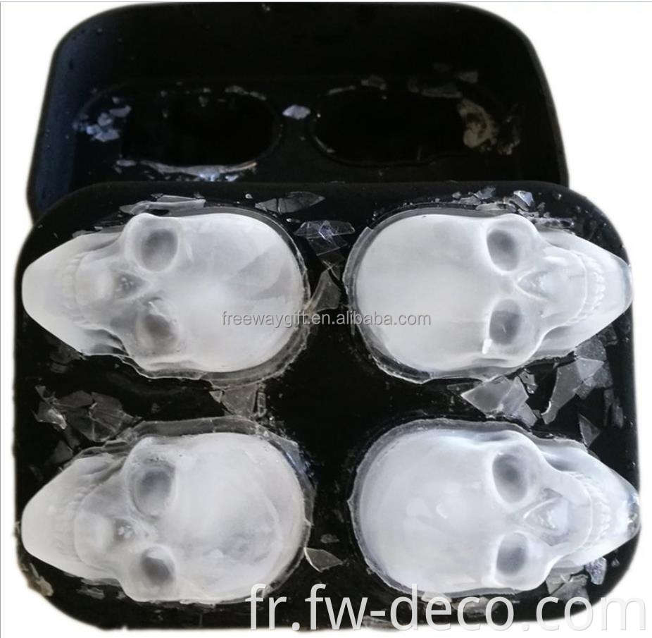 Boule de glace de crâne en silicone carré en gros de qualité supérieure à 4 trous.